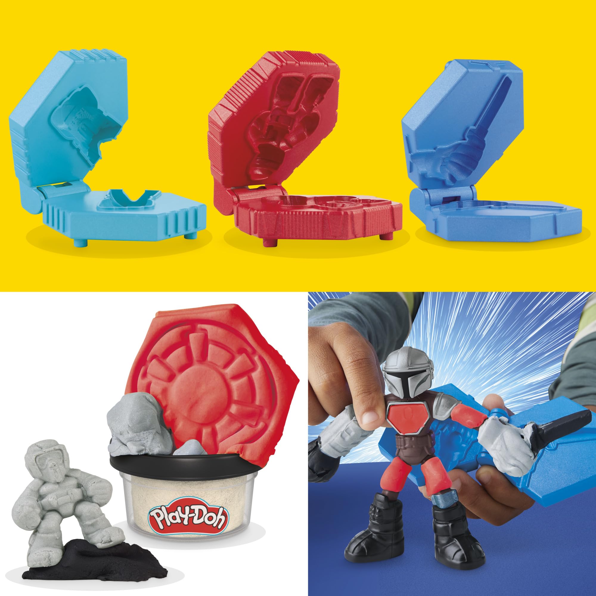 Play-Doh Star Wars Darksaber accessory attaches to Mando's hand.