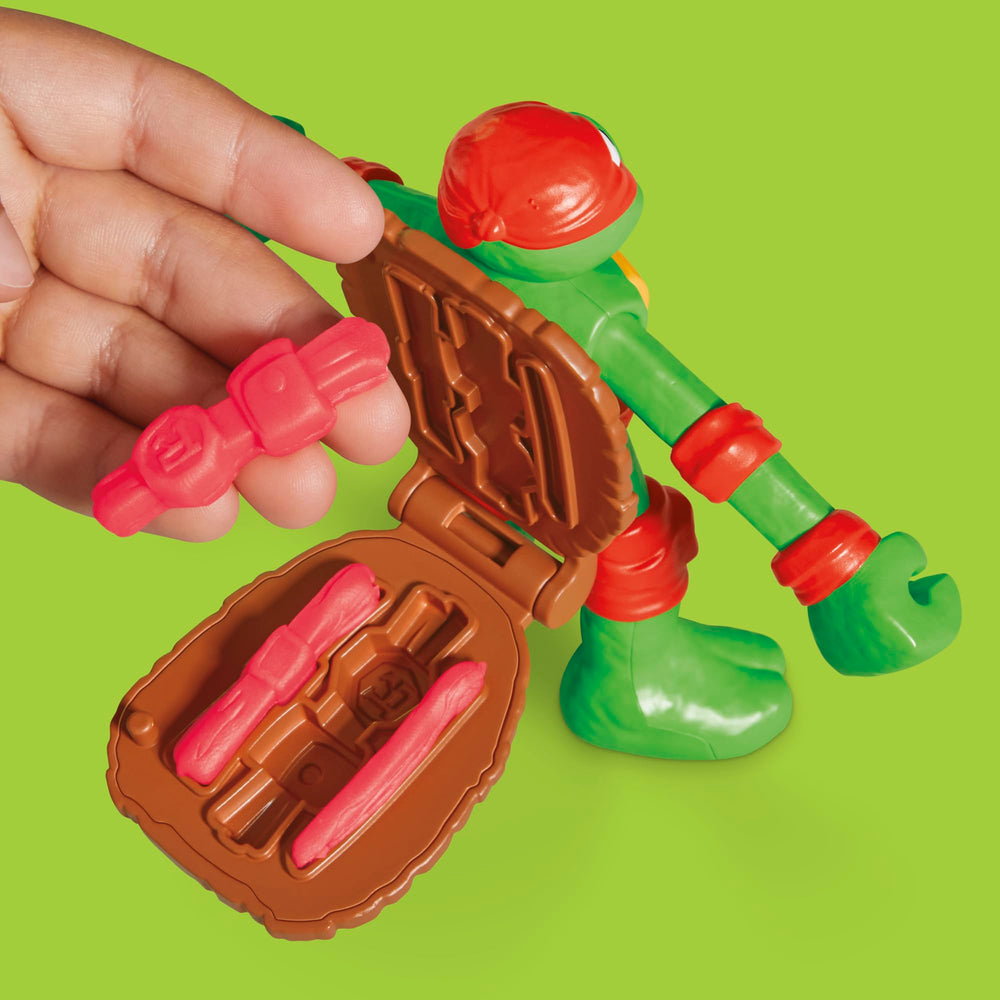 Play-Doh TMNT gear customization with belts and bandoleers fuels creative dress-up play.