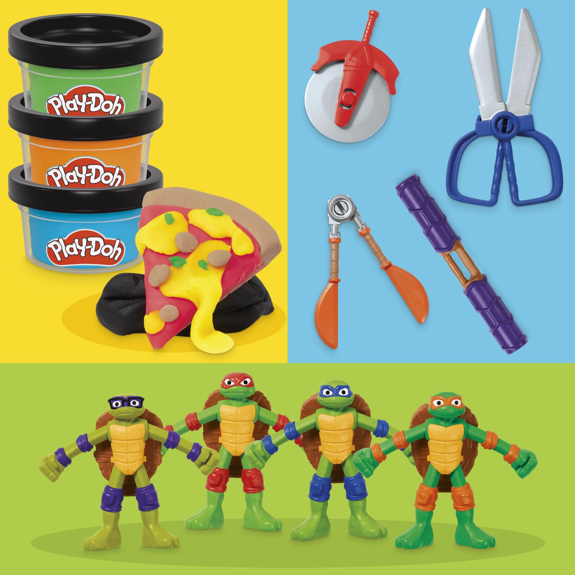 Play-Doh TMNT hidden shell molds add gear-building options for imaginative play.