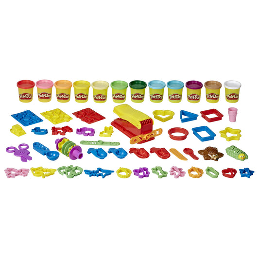 Play-Doh Ultimate Fun Factory rail-squeeze demo showing easy string shapes for creative play
