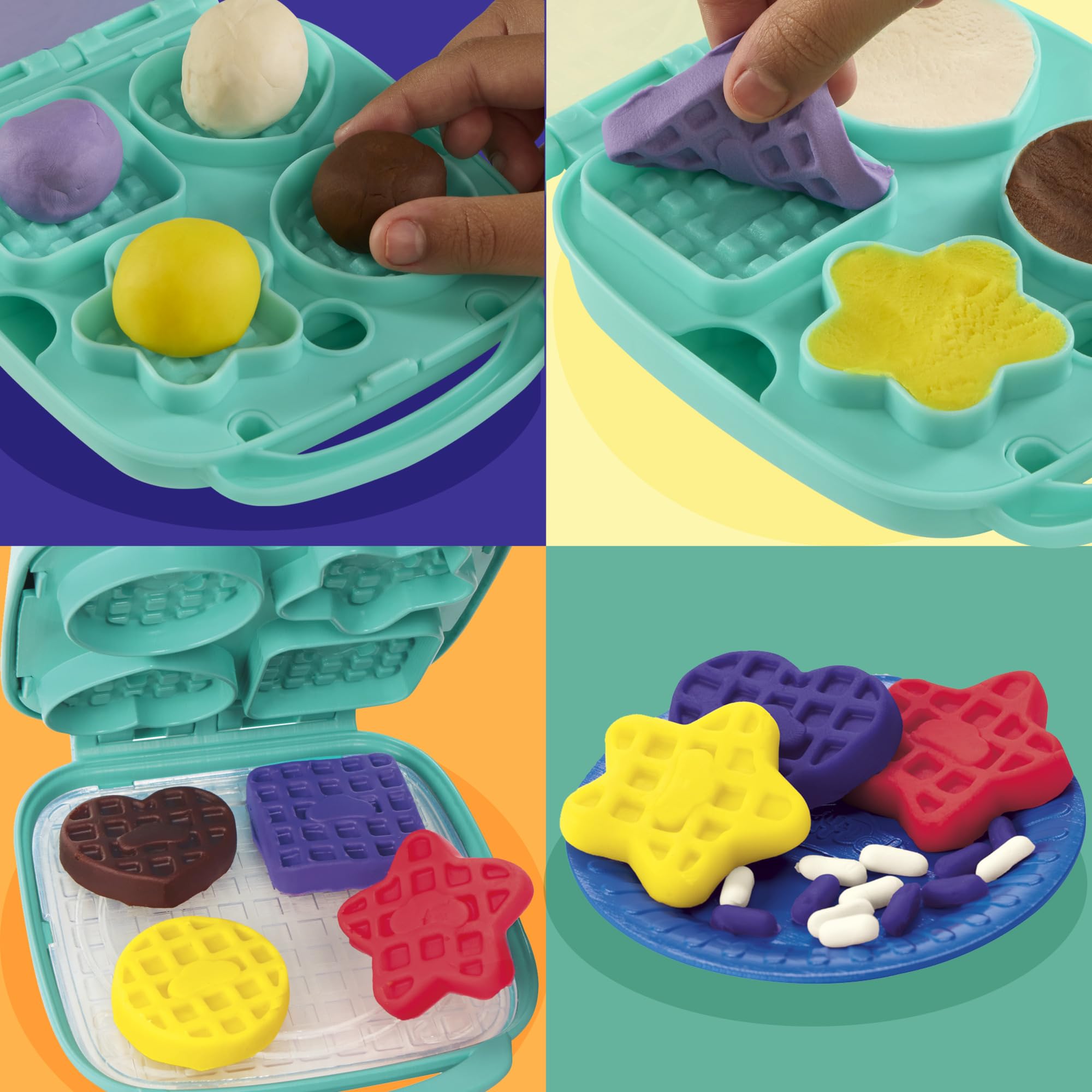 Play‑Doh waffle maker mold closeup showing five shape options for creative play