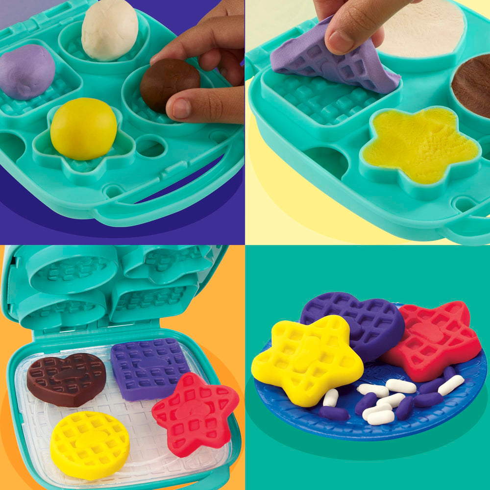Play‑Doh waffle maker mold closeup showing five shape options for creative play