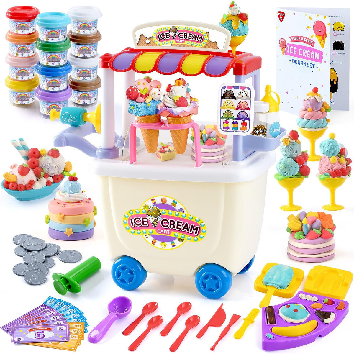 PLAY Ice Cream Cart Toy with wheels for easy outdoor pretend play and teamwork.