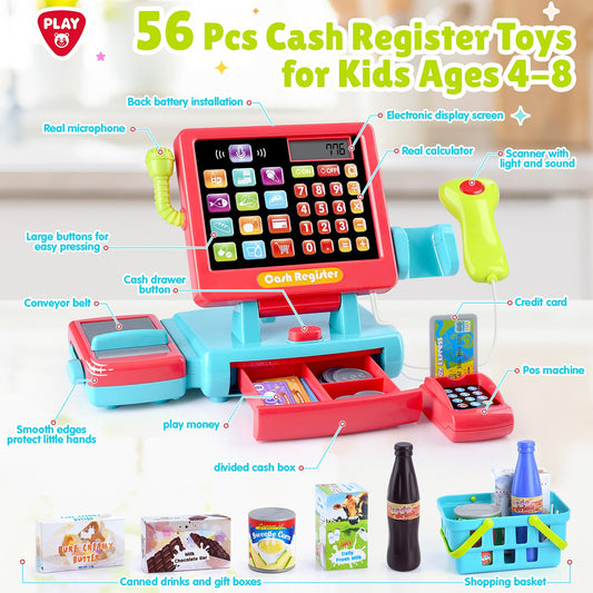 Close-up of the calculator display on the PLAY cash register for counting practice.