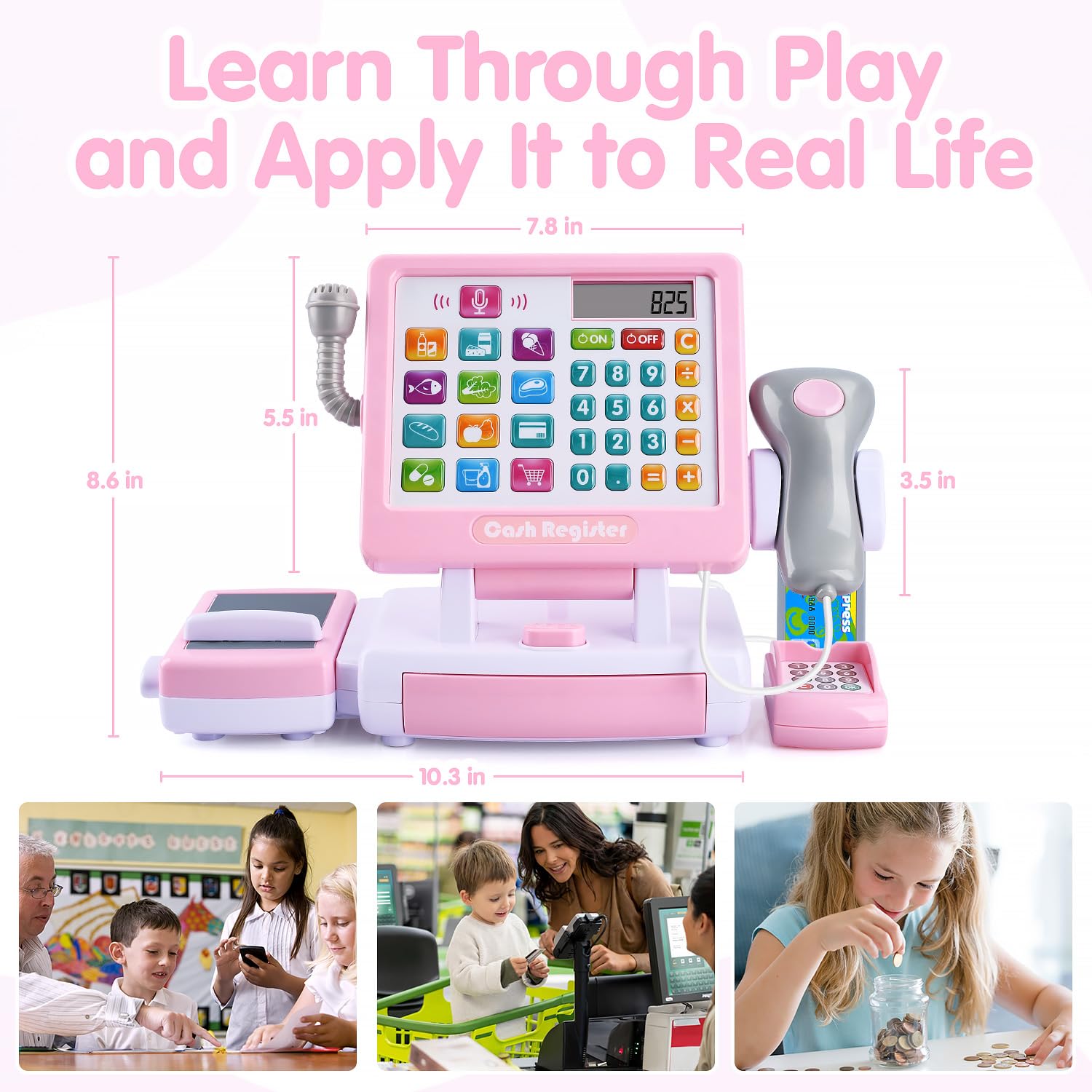 PLAY cash register toy shelves with cans and drinks for realistic shopping scenarios