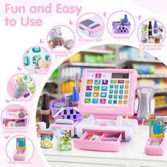 PLAY cash register toy scanner lights up while reading items for fun learning