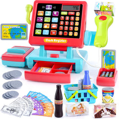 PLAY Kids Cash Register Toy main image showing complete pretend supermarket setup for imaginative play.