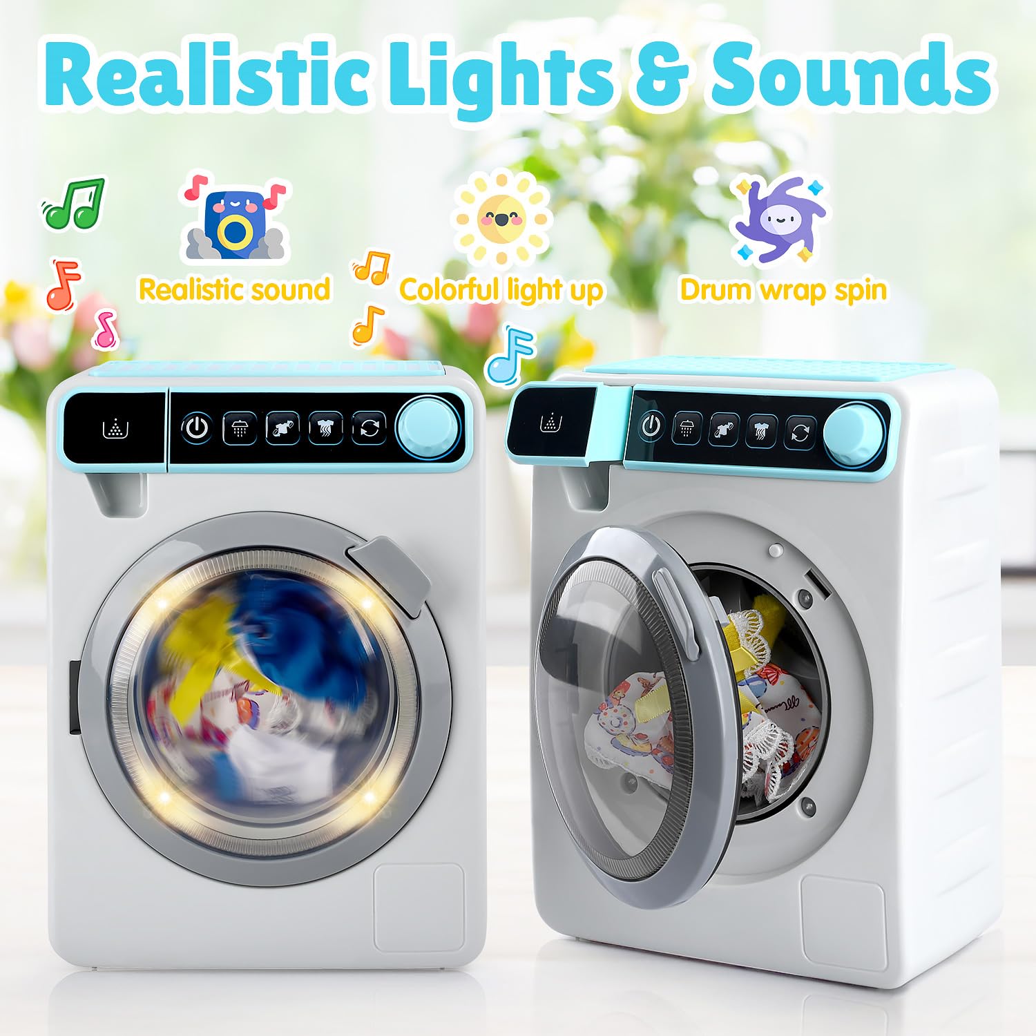Play Doll clothes set enhances role-play with the washer set.