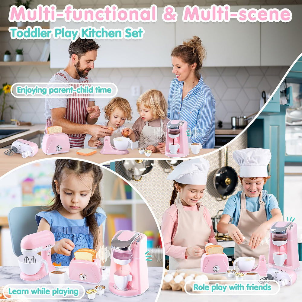 Play Kitchen Appliances coffee cups complete the pretend cafe setup.