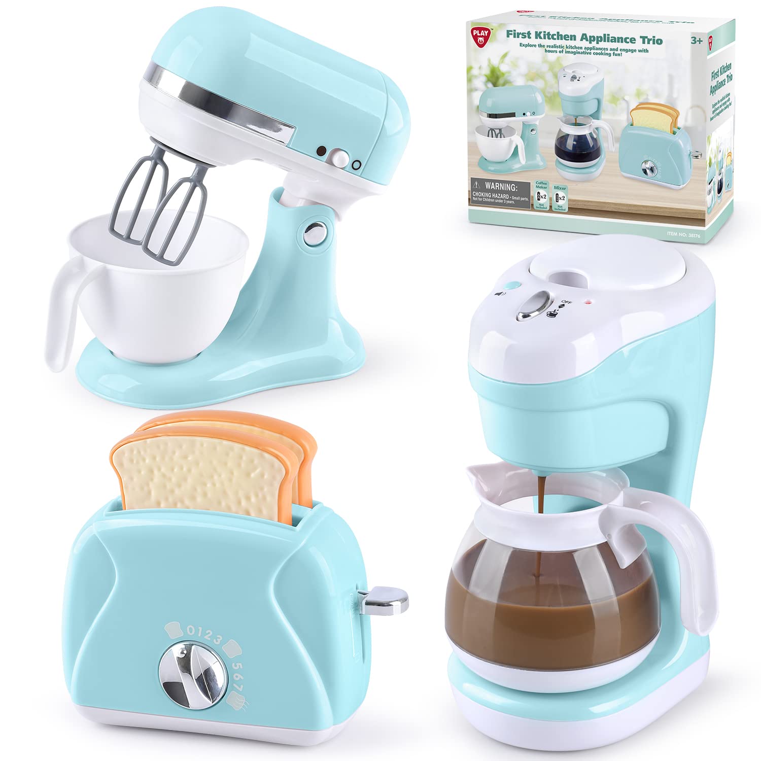 PLAY kitchen coffee maker toy with illuminated buttons for engaging pretend coffee sessions