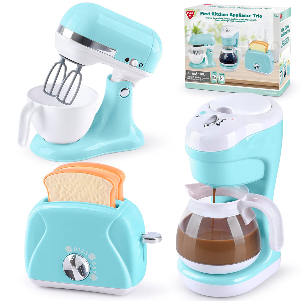 PLAY kitchen coffee maker toy with illuminated buttons for engaging pretend coffee sessions