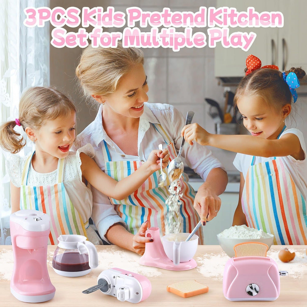 PLAY kitchen toaster with timer triggers real pop-out toast for interactive play.