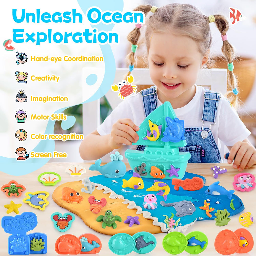 PLAY Ocean Color Dough Kit 3D dolphin creates lifelike sea magic while developing hand-eye coordination.