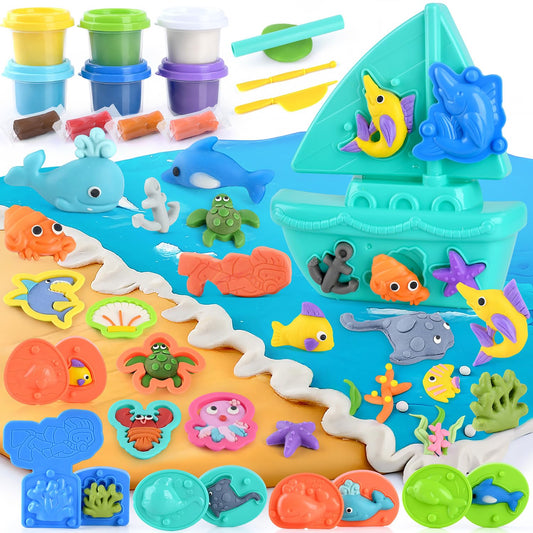 PLAY Ocean Color Dough Kit boat mold sparks imaginative underwater scenes and fine motor skills.