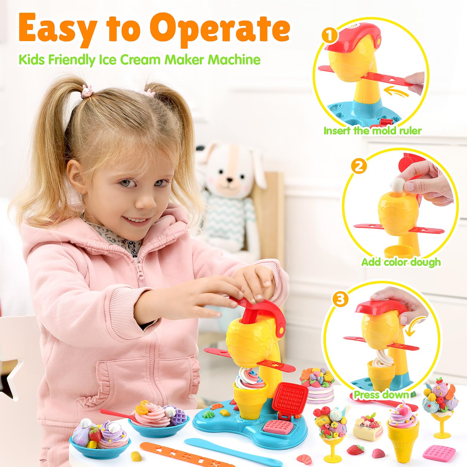 Soft PLAY color dough is safe and easy for little hands.