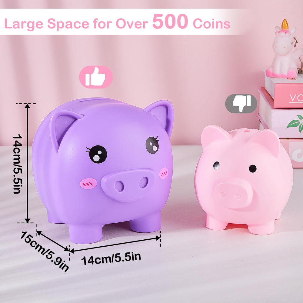 Play Tailor large unicorn piggy bank in purple with rainbow dress full view.