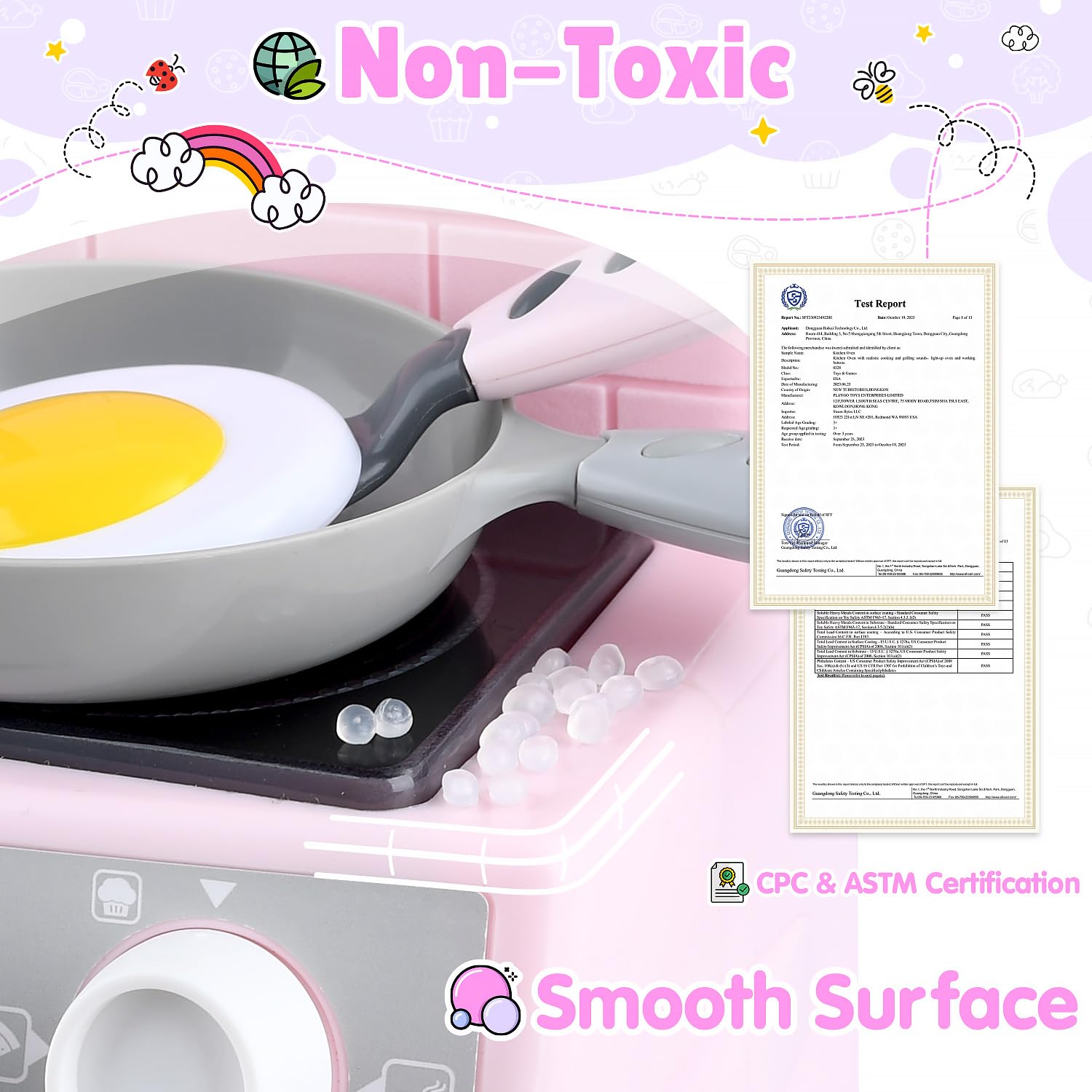 PLAY Toy Oven frying pan and grill visuals for diverse methods.
