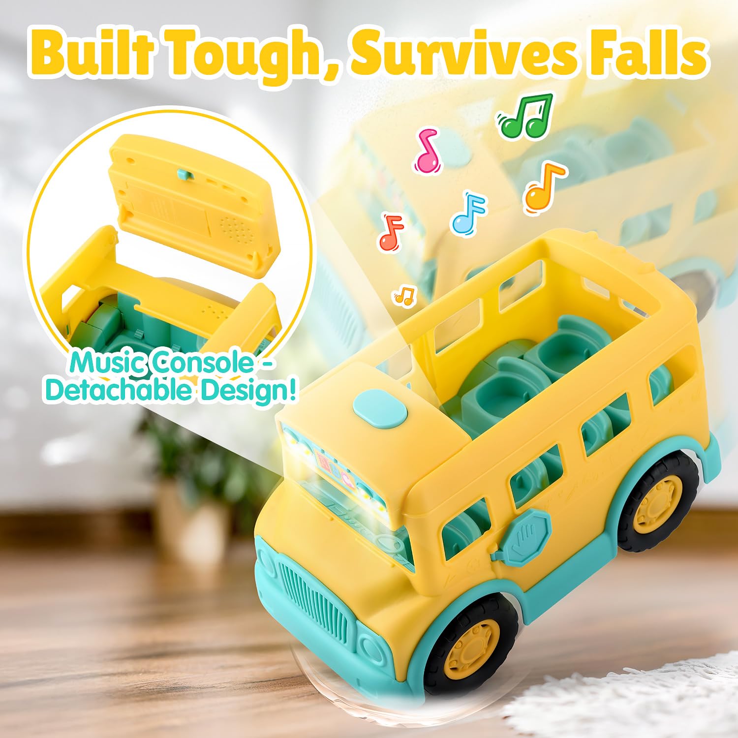 PLAY Yellow School Bus removable music module simplifies cleaning and safety checks.