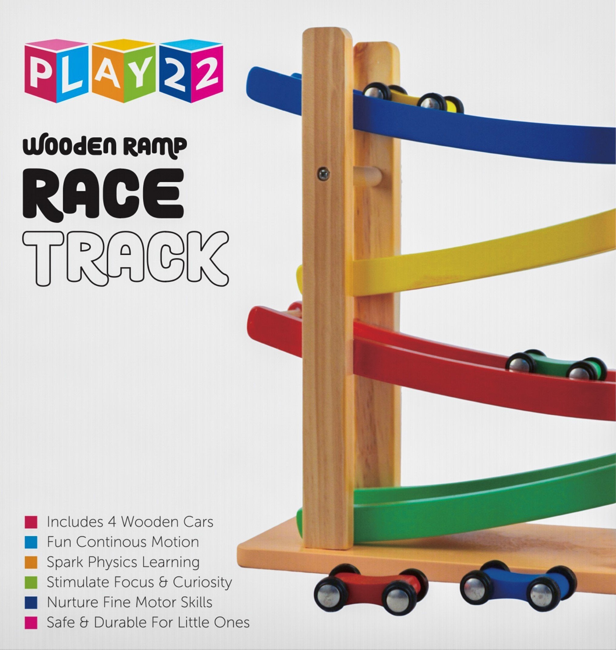 Play22 child playing with ramp and cars demonstrates hands-on learning