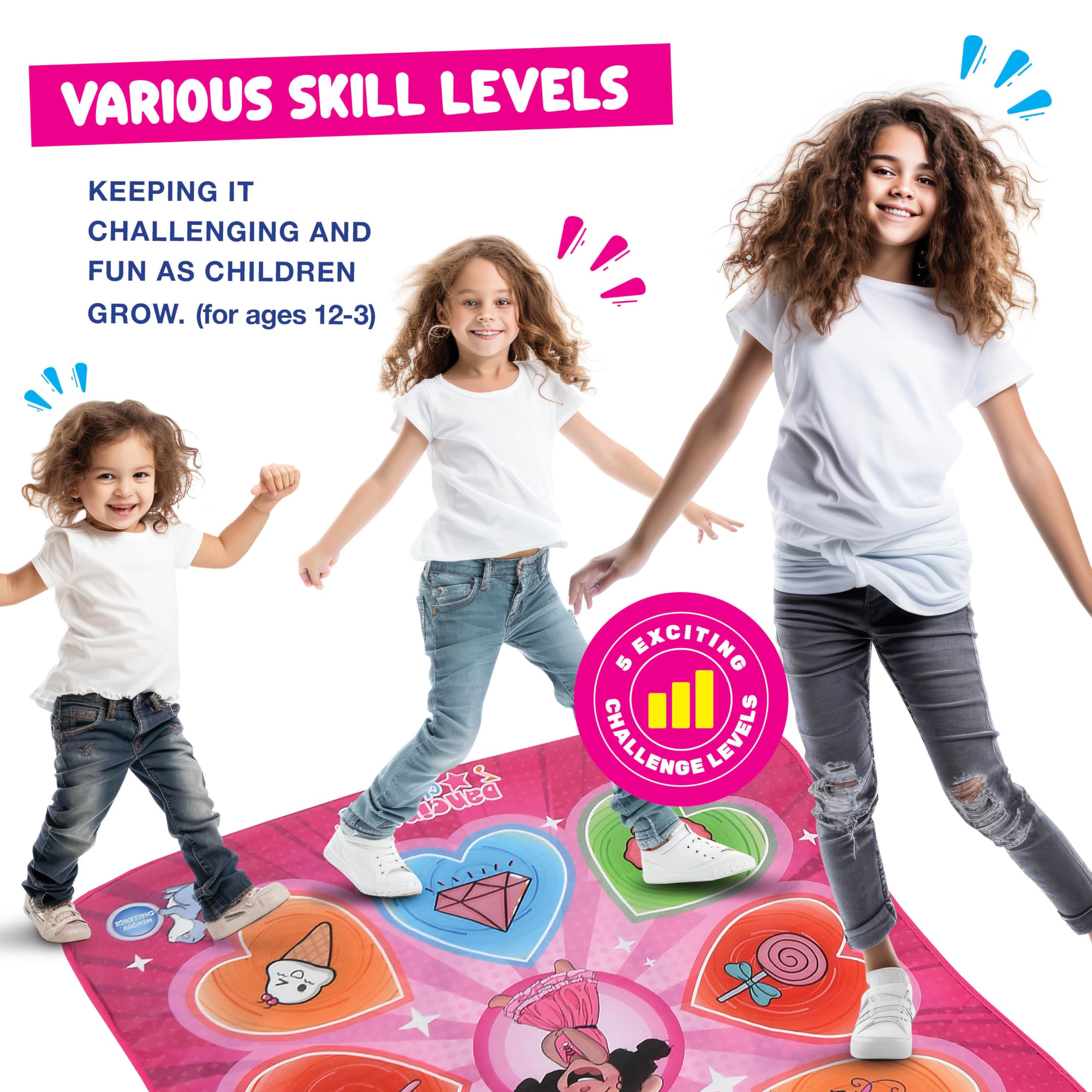 Play22 dance mat adjustable volume for comfortable family dancing.