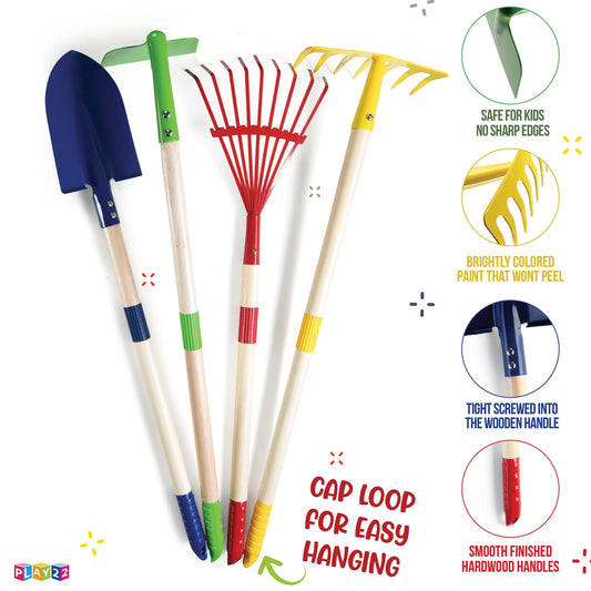 Play22 Kids Garden Tool Set rake ready for soil exploration and sensory play