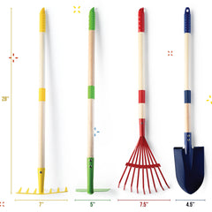 Play22 Kids Garden Tool Set wooden-handle design supports comfortable grips