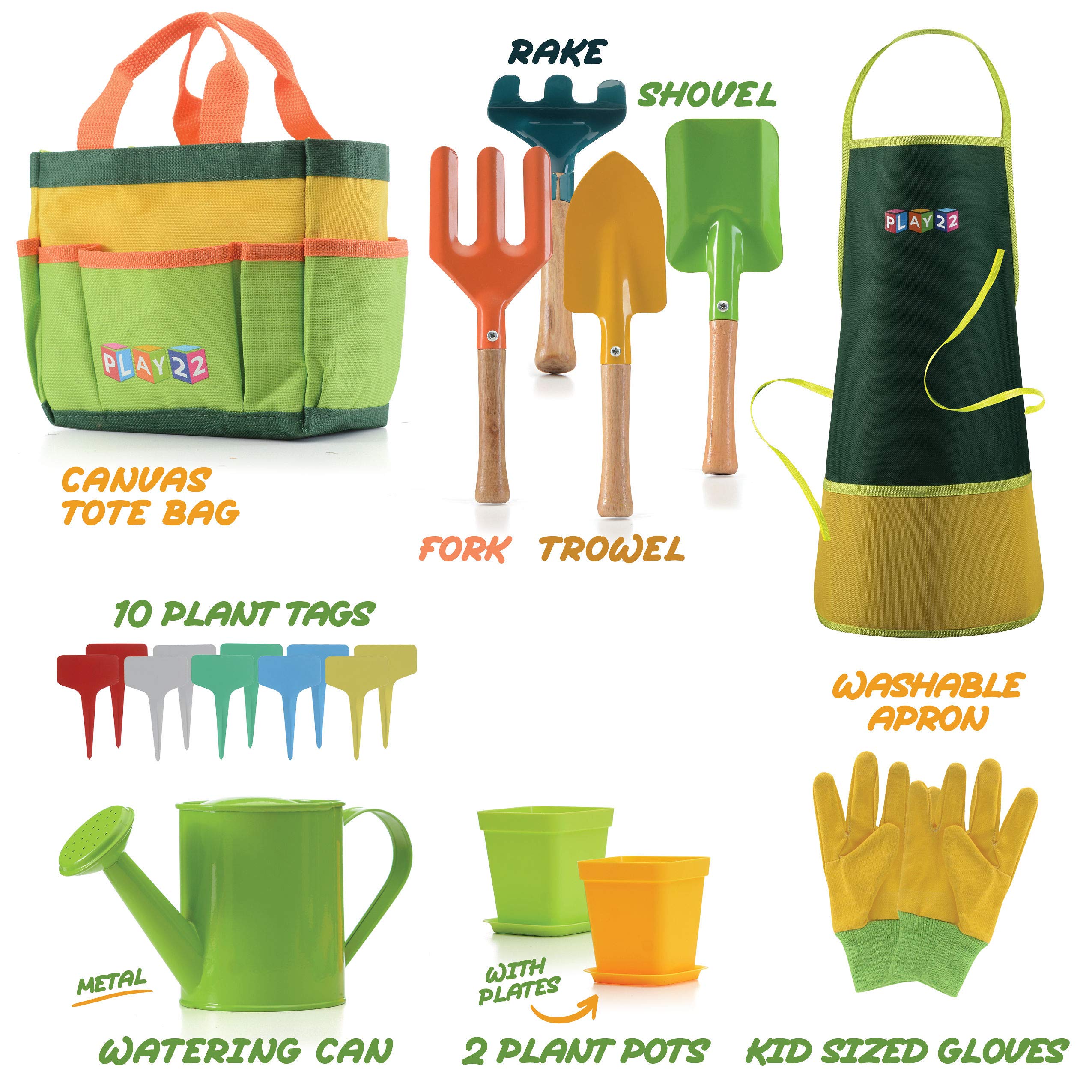 Play22 kids gardening tool set 12pcs watering-can encourages gentle watering and care.