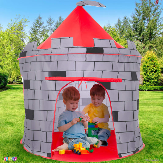 Play22 Knight Castle tent front roll-up door for easy access