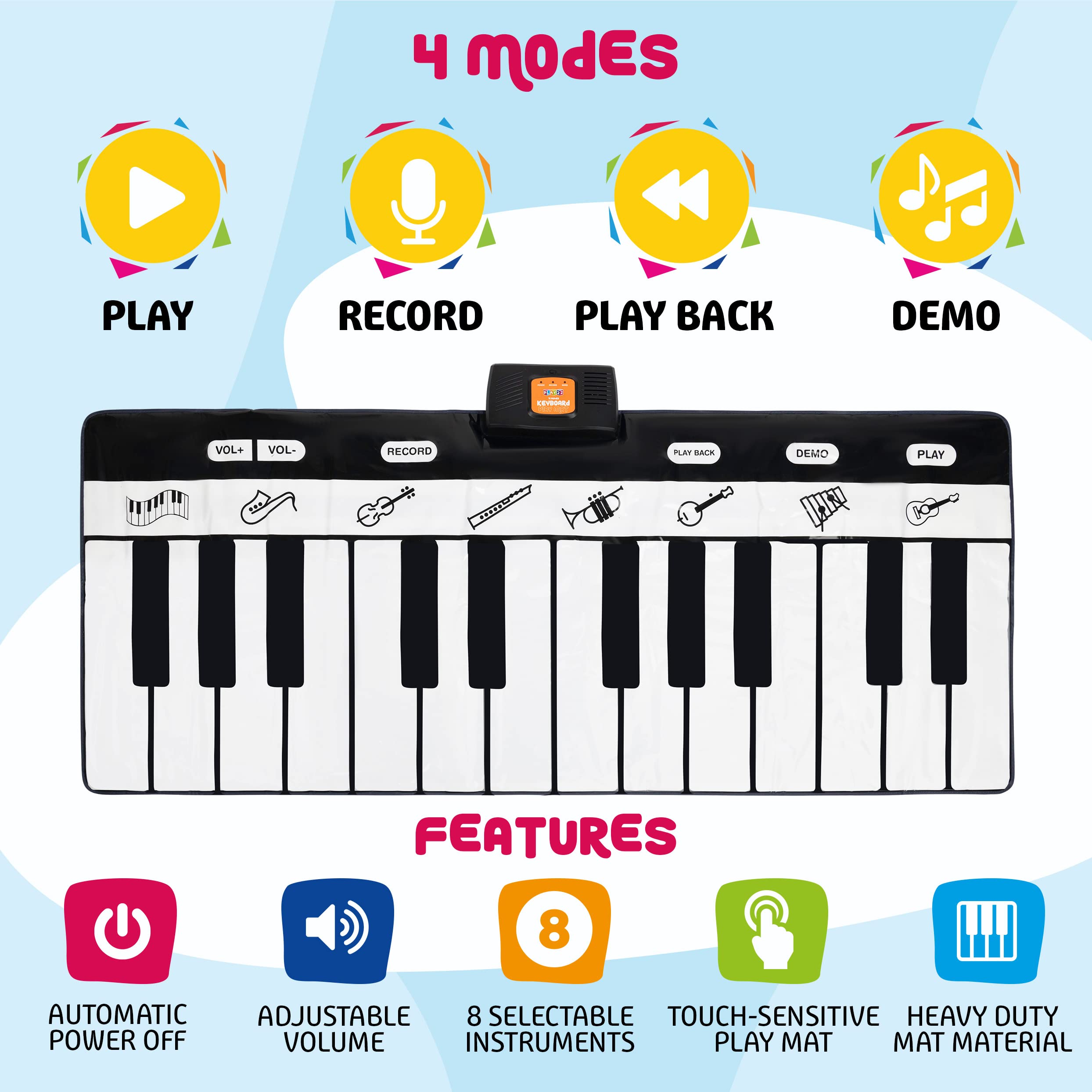 Play22 piano play mat offers 8 instruments for diverse sound exploration.
