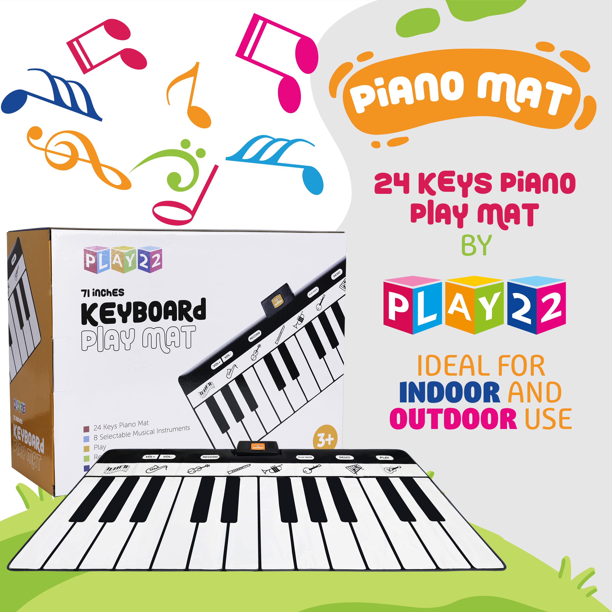 Play22 piano play mat foldable design for easy storage and travel.