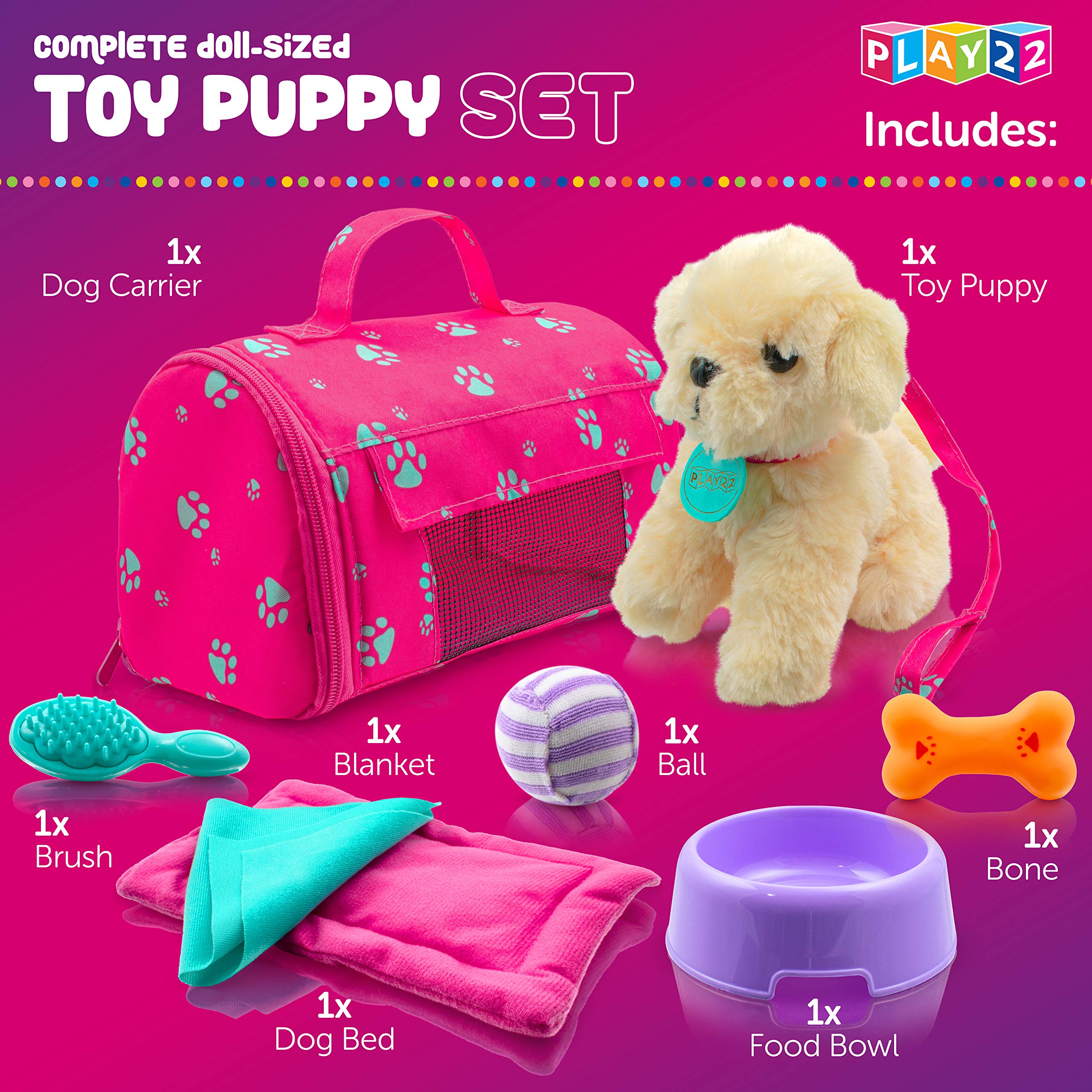 Play22 Plush Puppy Doll Set cozy bed and blanket for nap time