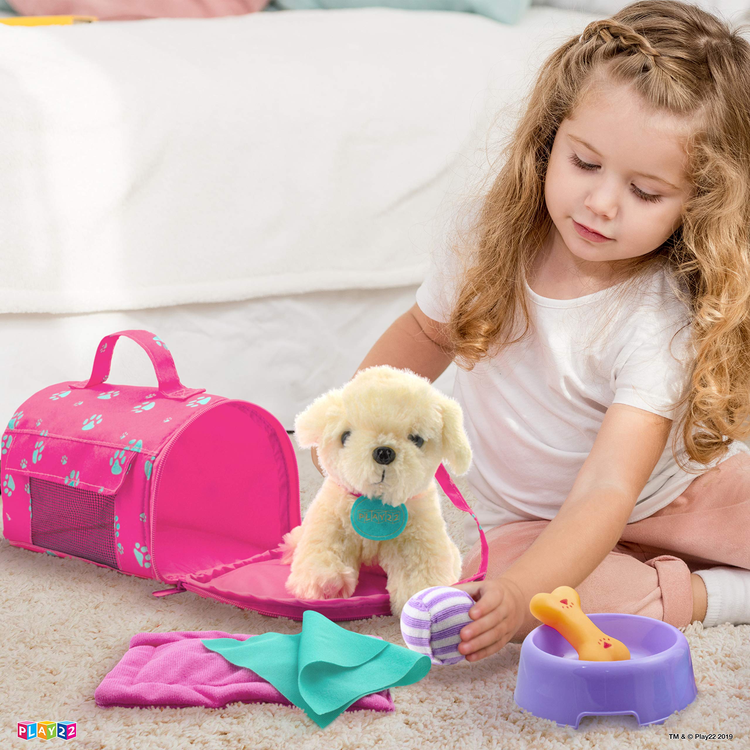Play22 Plush Puppy Doll Set food bowl and bone for pretend meals