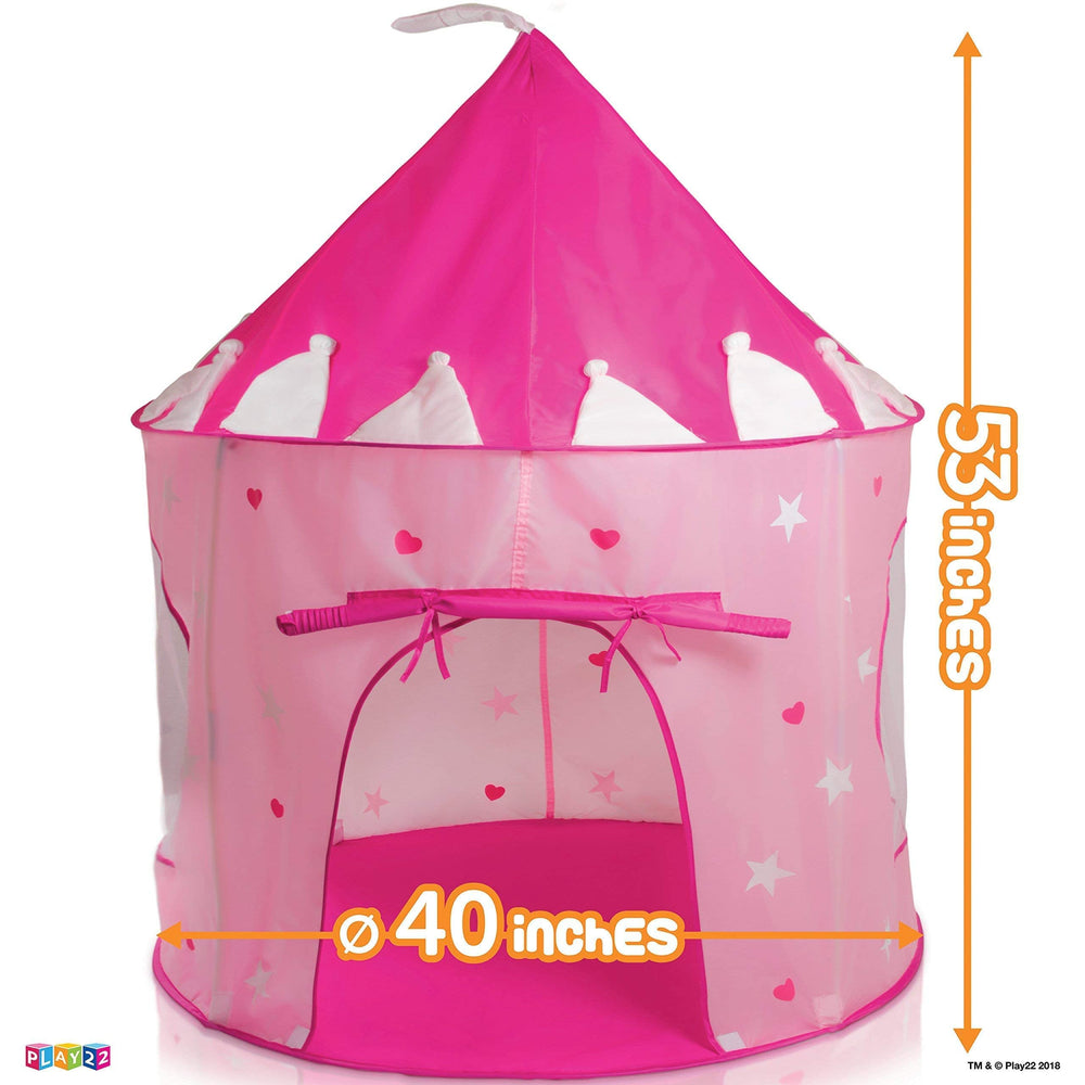 Foldable Princess Castle Pink tent packs into a compact carrying bag