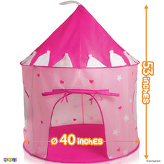 Foldable Princess Castle Pink tent packs into a compact carrying bag