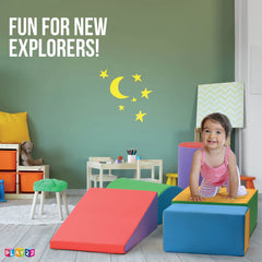 Play22 soft climbing half-circle block encourages gentle arching and crawling.