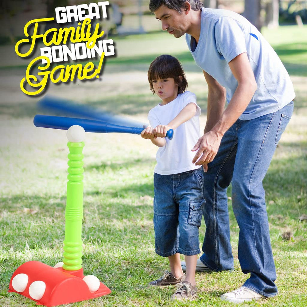 Play22 T Ball Set plastic bat encourages gentle swings and coordination.