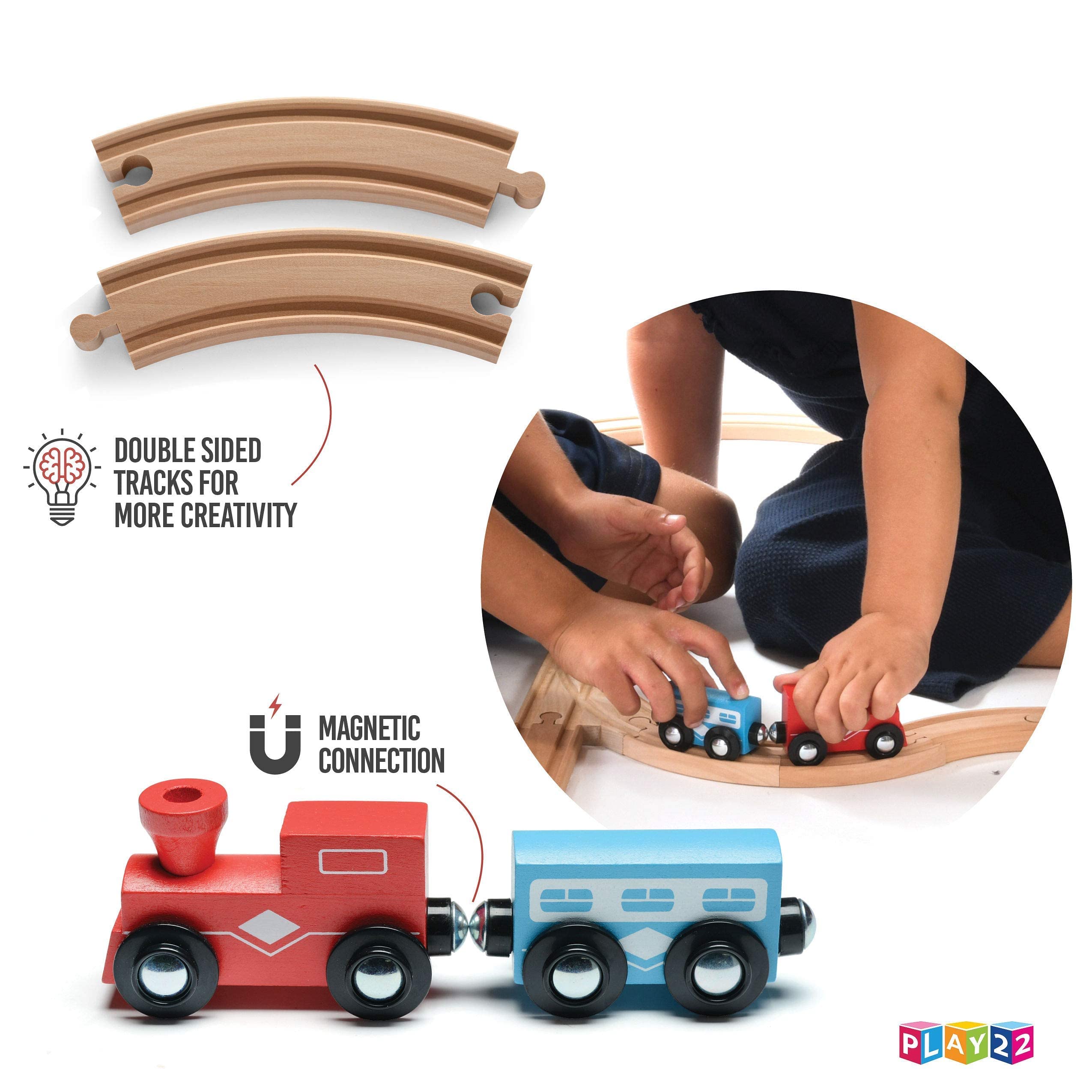 Play22 compatibility with Thomas Wooden Railway for versatile layouts.