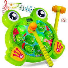 Play22 Whack A Frog Game top view with two hammers for family play.