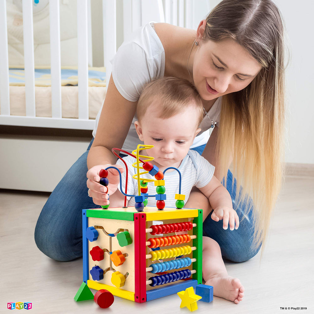 Play22 wooden activity cube abacus beads aid counting practice