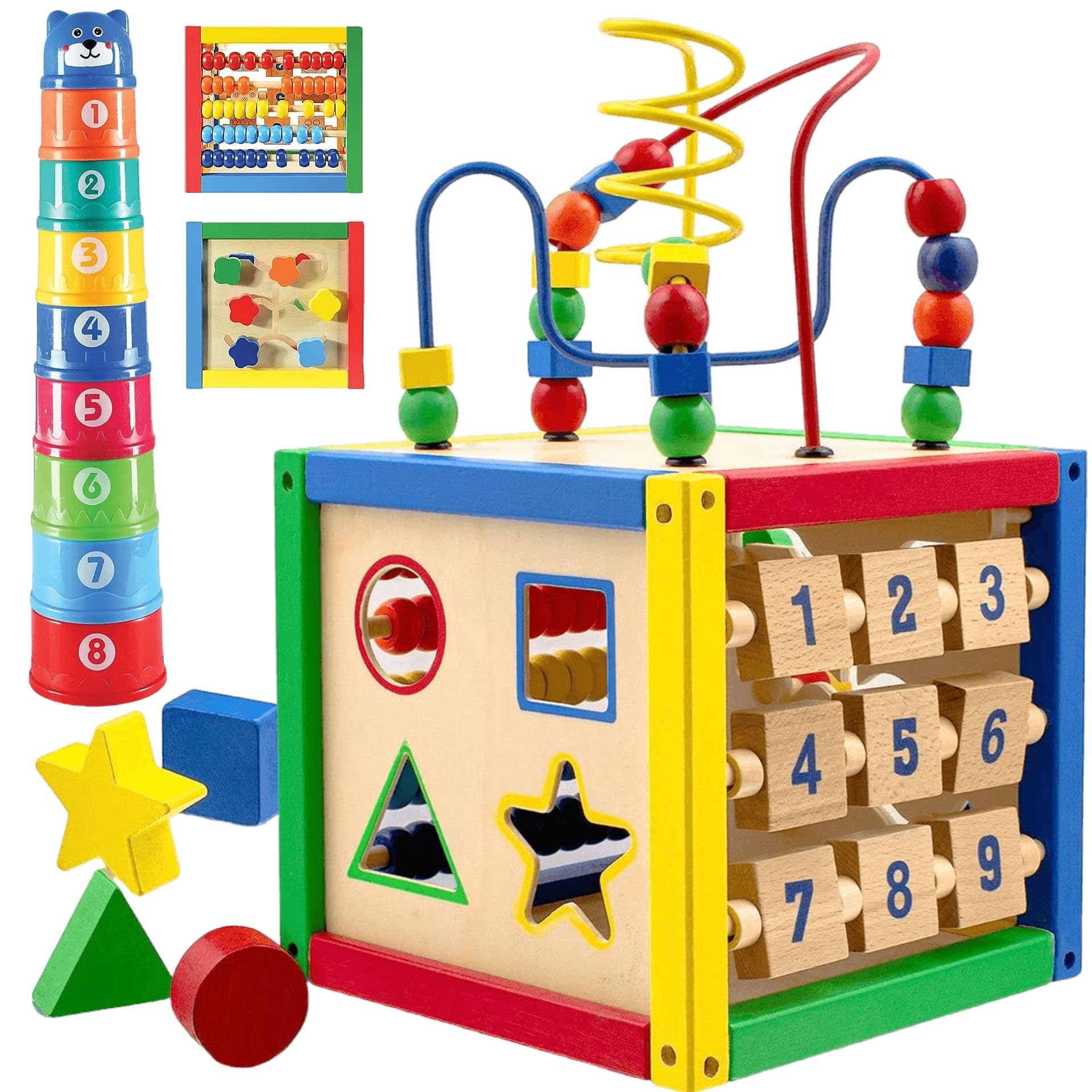 Play22 wooden activity cube top bead maze to stimulate fine motor skills