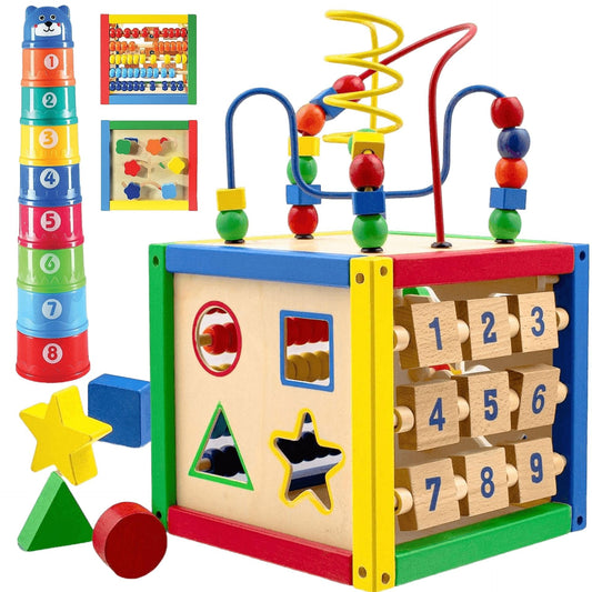 Play22 wooden activity cube top bead maze to stimulate fine motor skills