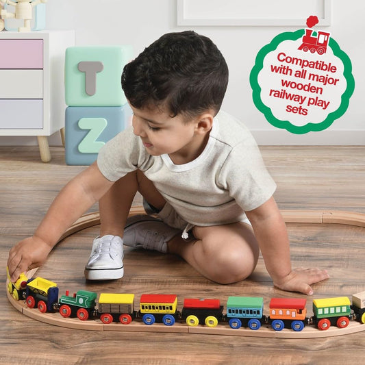 Play22 wooden train tender car showcases durable construction for long-lasting use.