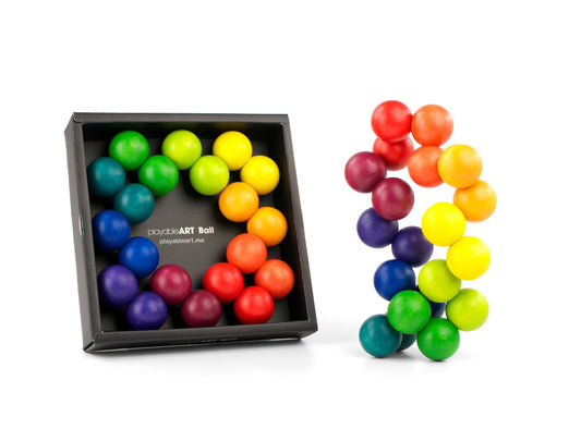 Playable Art Ball Rainbow 20 turn demonstrates flexible joints for endless shapes.