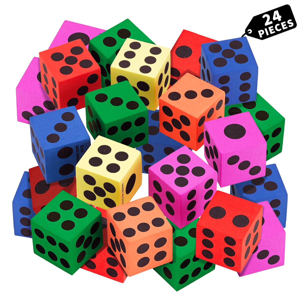 Playbees big foam dice set with 24 jumbo dice for classroom learning and group activities.