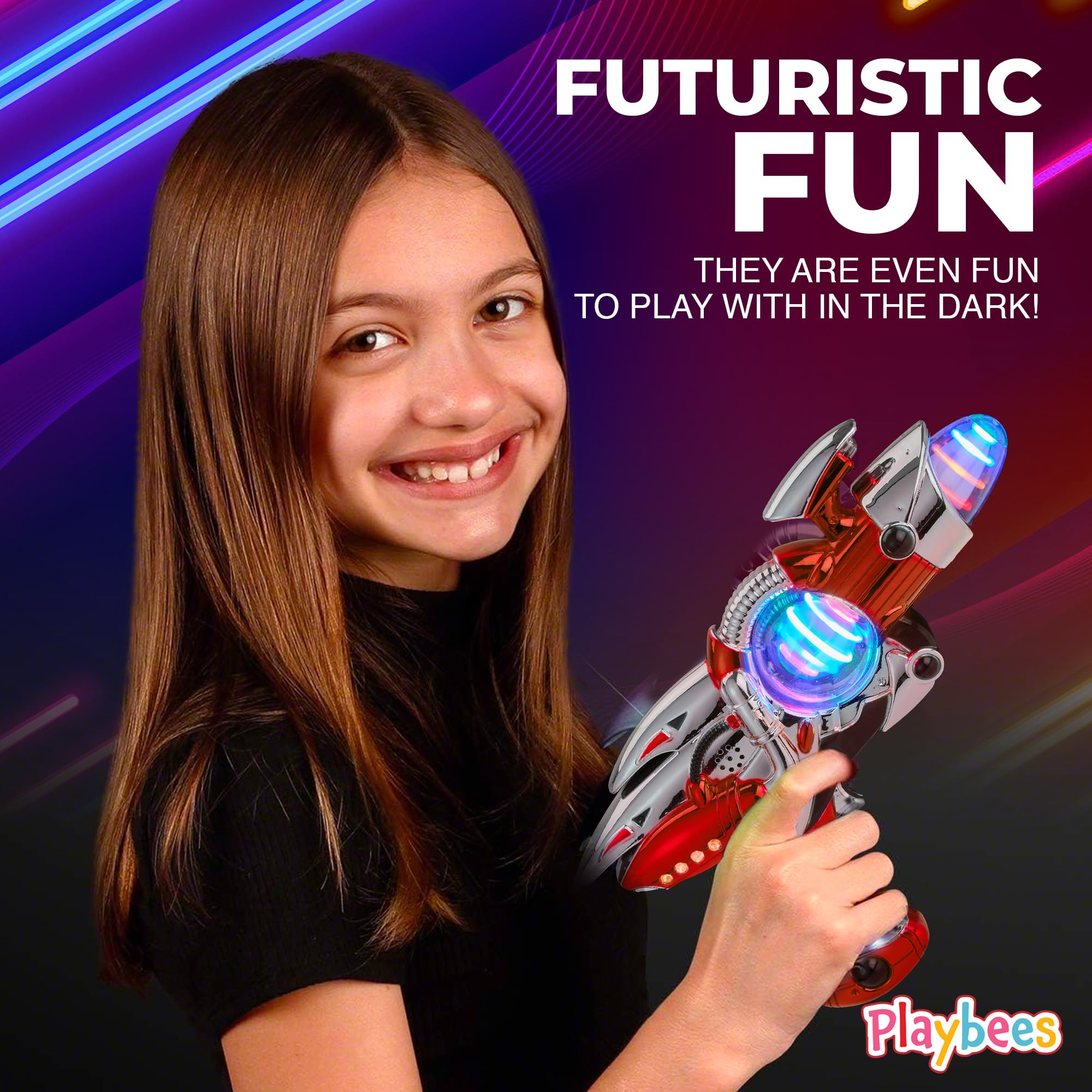 Playbees durable space gun design withstands active play sessions.