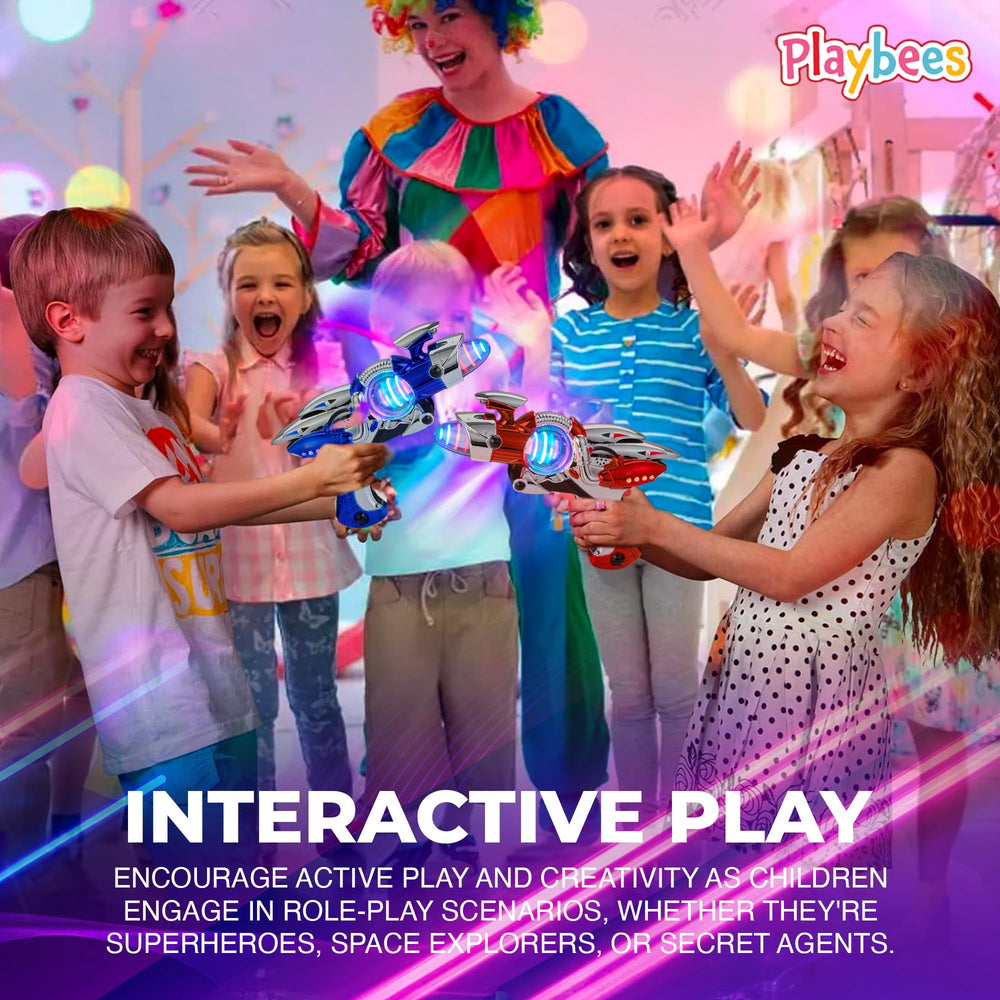 Playbees eleven-point-five-inch space toy delivers visible lights and engaging sounds.