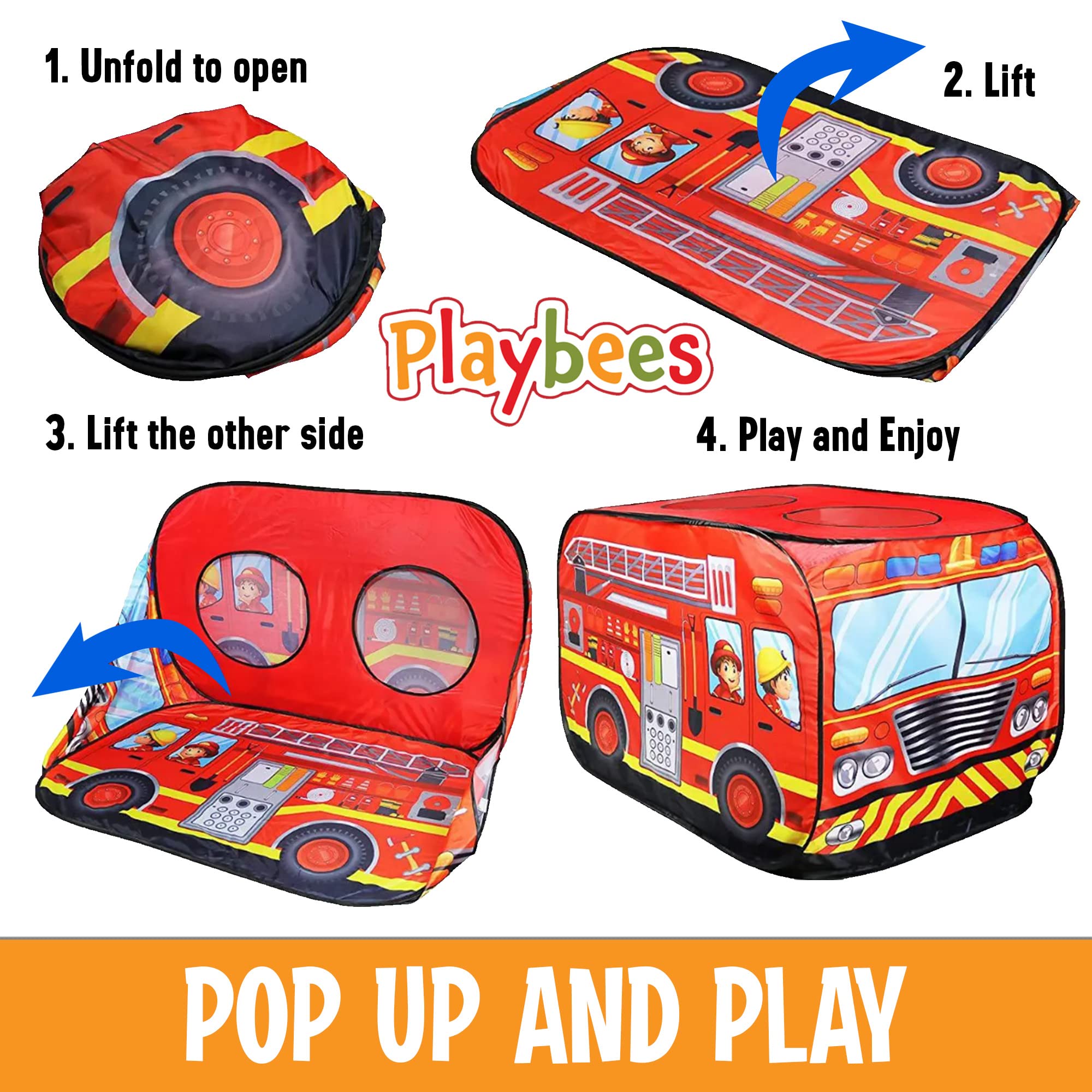 Playbees fire truck tent open doors for easy indoor access
