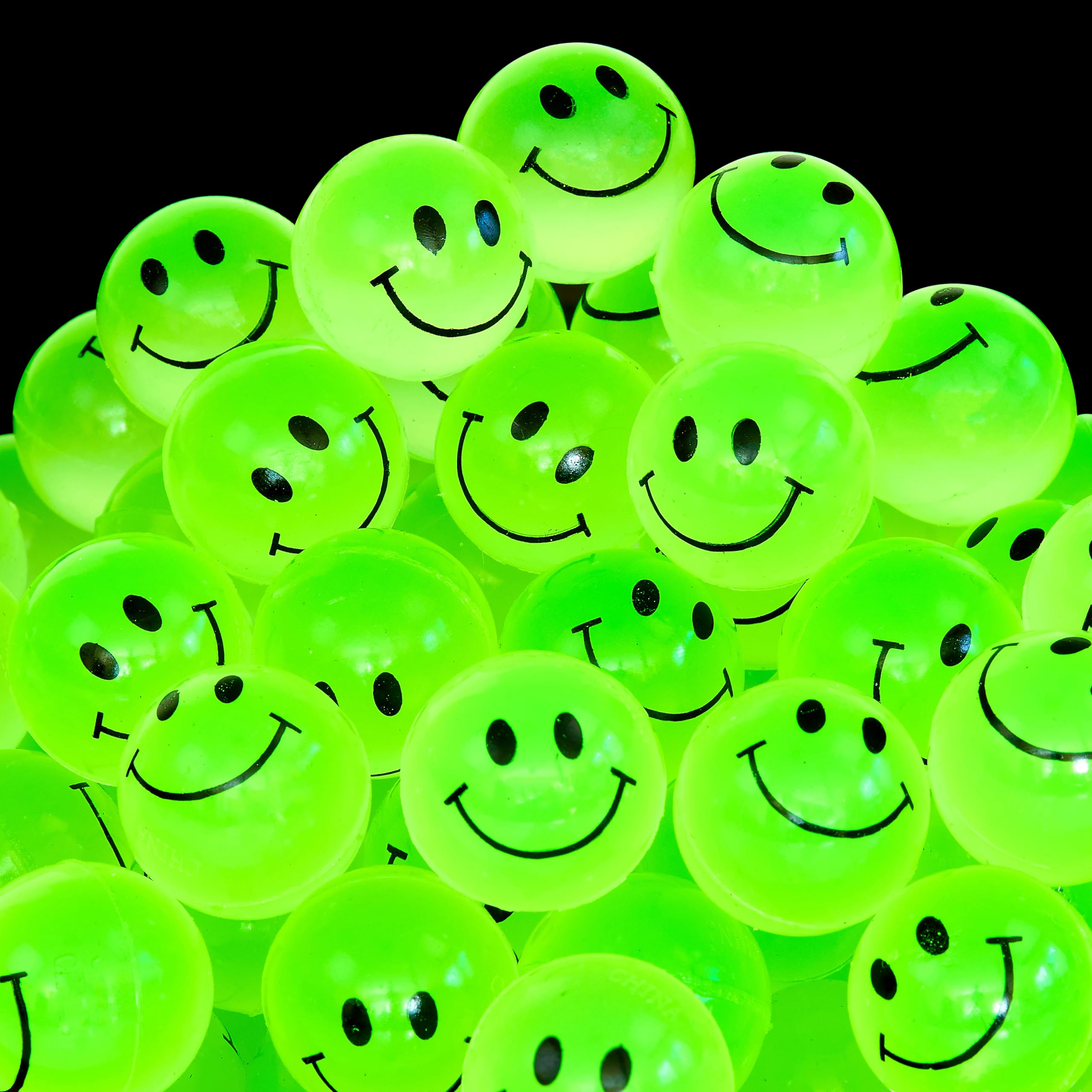 Playbees glow-in-the-dark bouncy ball glowing for nighttime play.