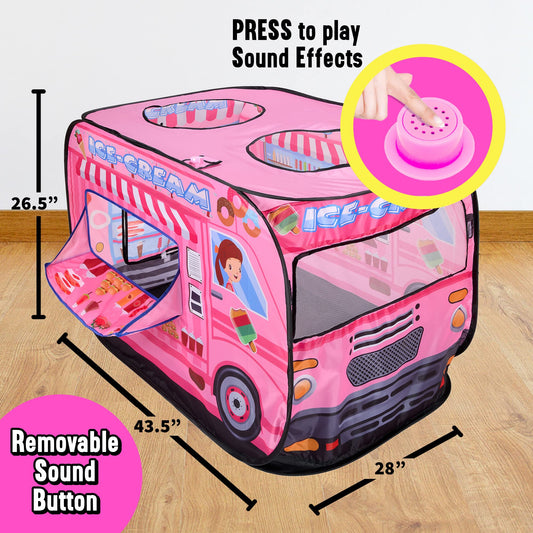 Playbees Musical Ice Cream Truck Tent side view highlighting portable design for outdoors