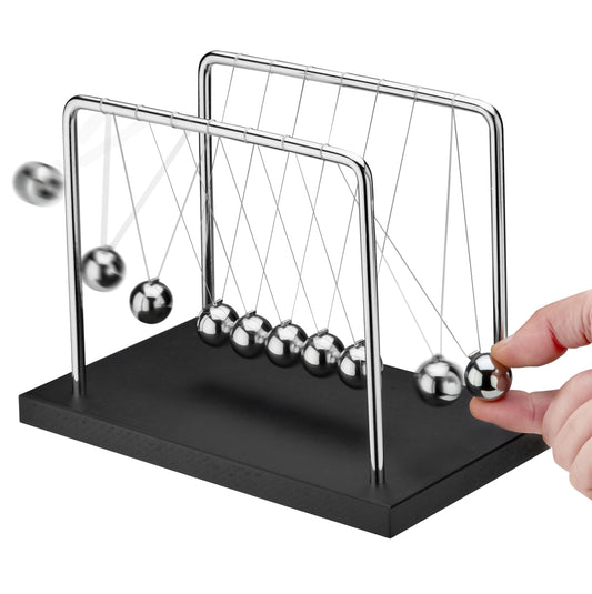 Playbees Newton's Cradle pendulum with black base enhances your desk with elegant science display.